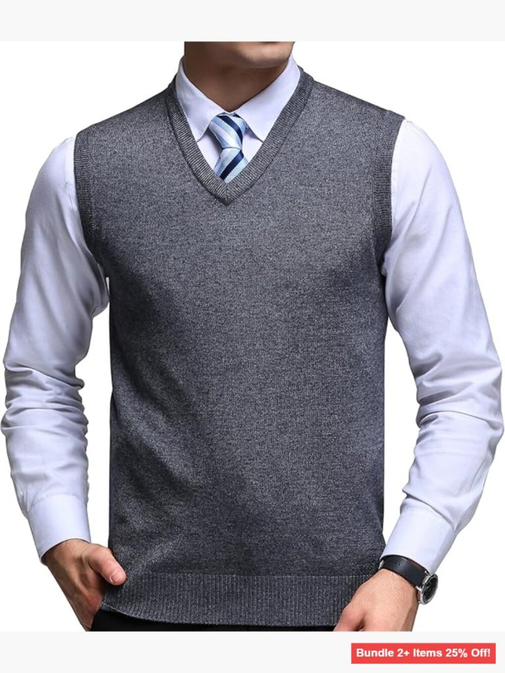 Slim Fit Cashmere Wool Sweater Vest V-Neck Sleeveless Business Casual